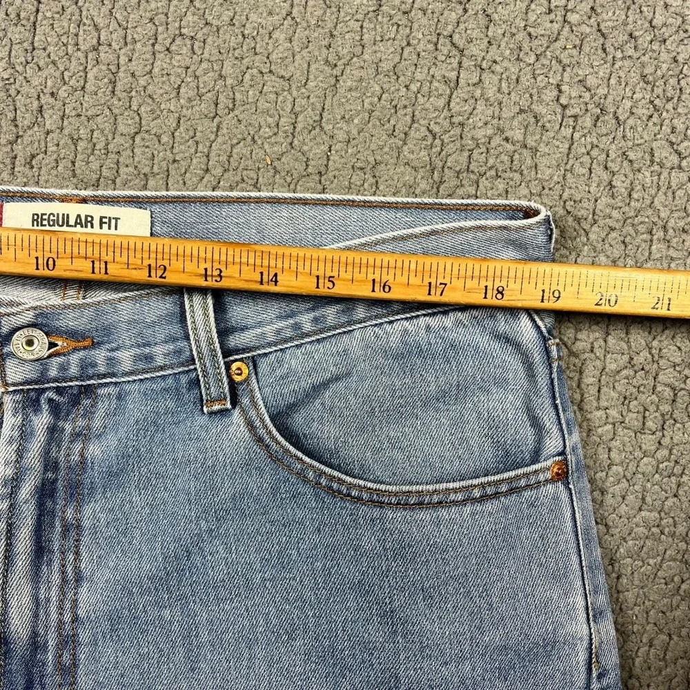 Levis 505 Regular‎ Fit Jeans Mens 38x34 Light Wash Blue Denim Cut Off Frayed Hem